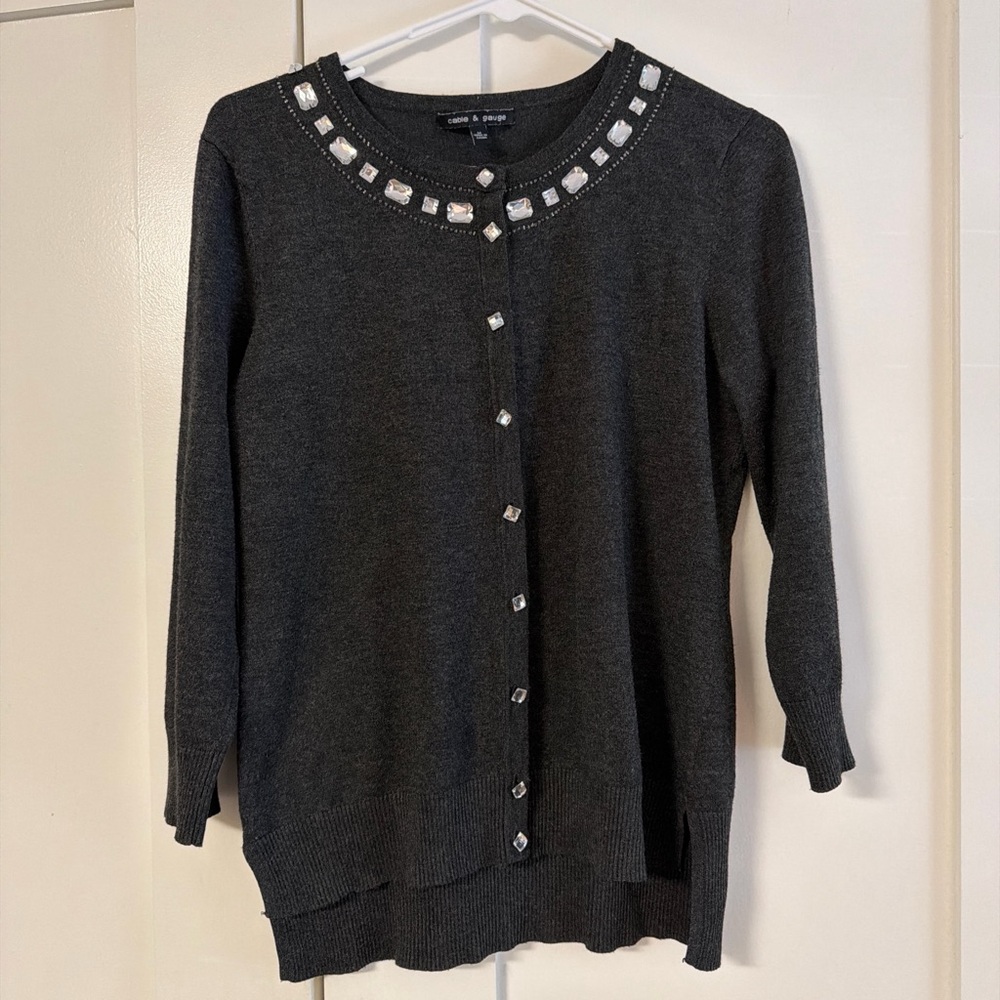 Cable & Gauge Charcoal Embellished Crewneck Cardigan